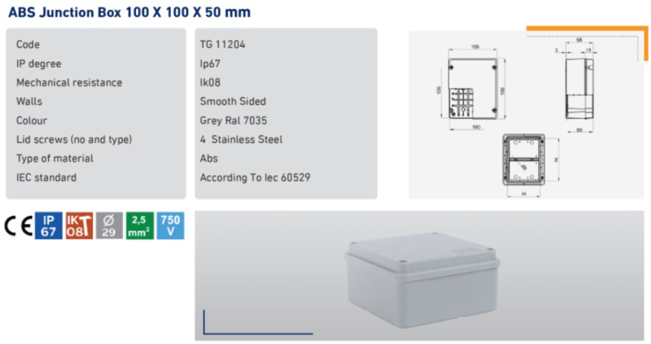 ABS Junction Box 100x100x50 Type 2